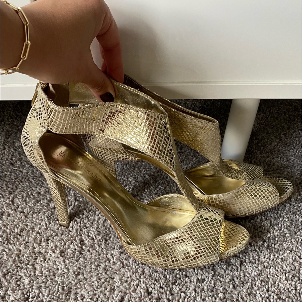 Enzo Angiolini faux snakeskin real leather gold strappy sandals